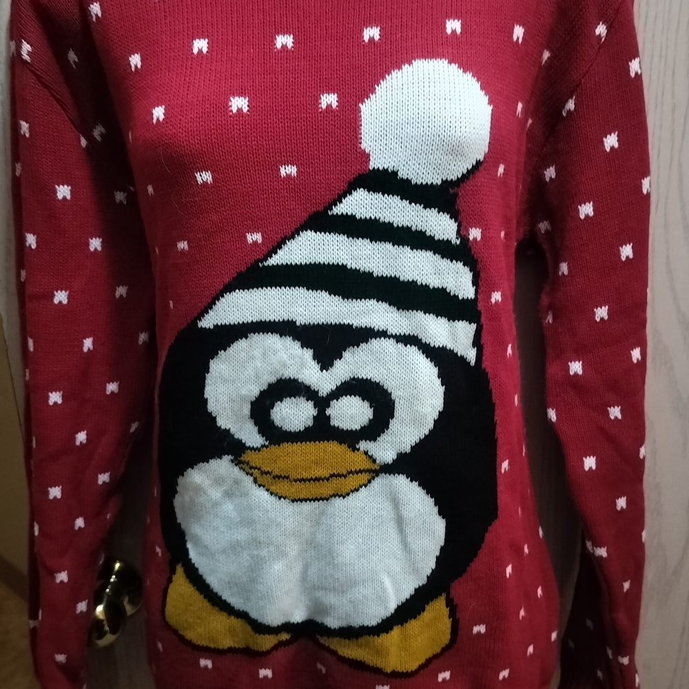 Boohoo Festive Red Penguin Sweater